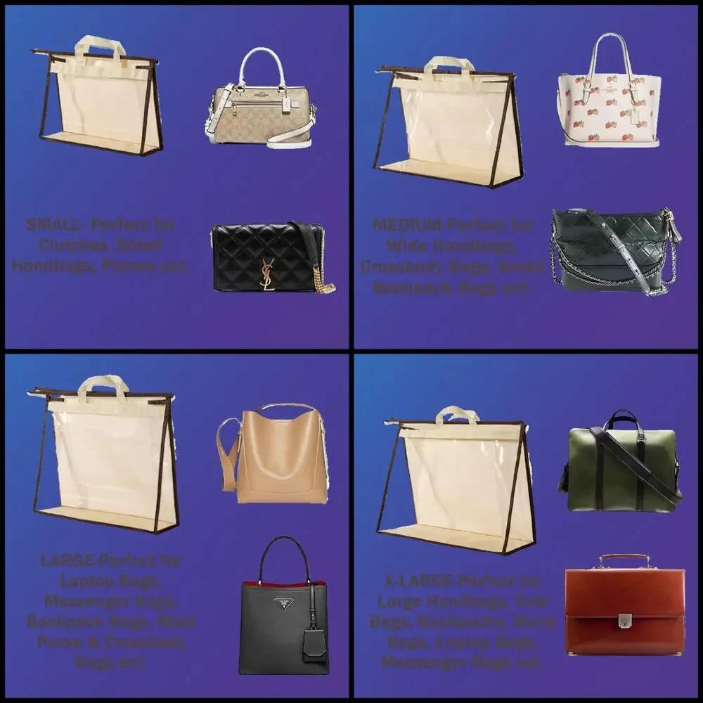 4 Piece Transparent Purse & Handbag Protective Storage Bags S,M,L,XL